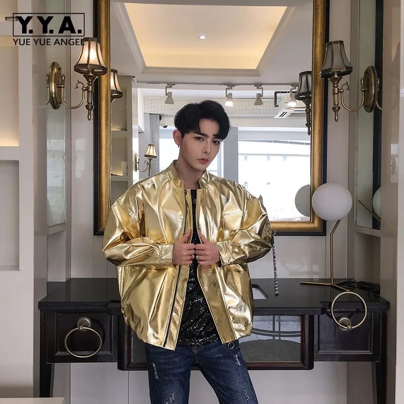 Personality Harajuku New Faux Leather Golden Silver Mens Jackets Hip Hop Casual Loose Stage Costume Motorcycle Male Short Coats
Personality Harajuku New Faux Leather Golden Silver Mens Jackets Hip Hop Casual Loose Stage Costume Motorcycle Male Short Coats