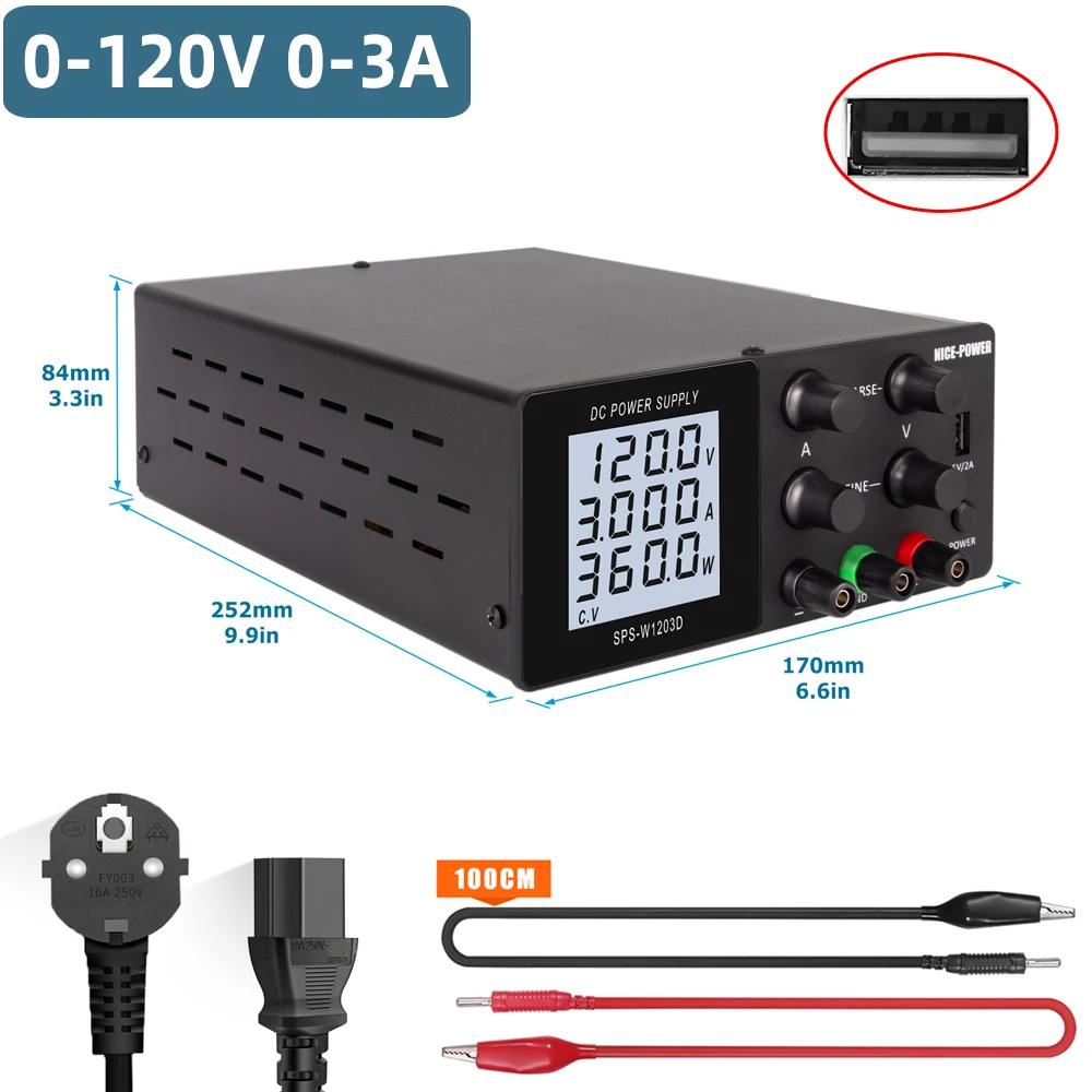 NICE-POWER Adjustable DC Power Supply 120V 3A LED Lab Power Supply USB Bench Source Digital Voltage And Current Regulator 30V10A
NICE-POWER Adjustable DC Power Supply 120V 3A LED Lab Power Supply USB Bench Source Digital Voltage And Current Regulator 30V10A