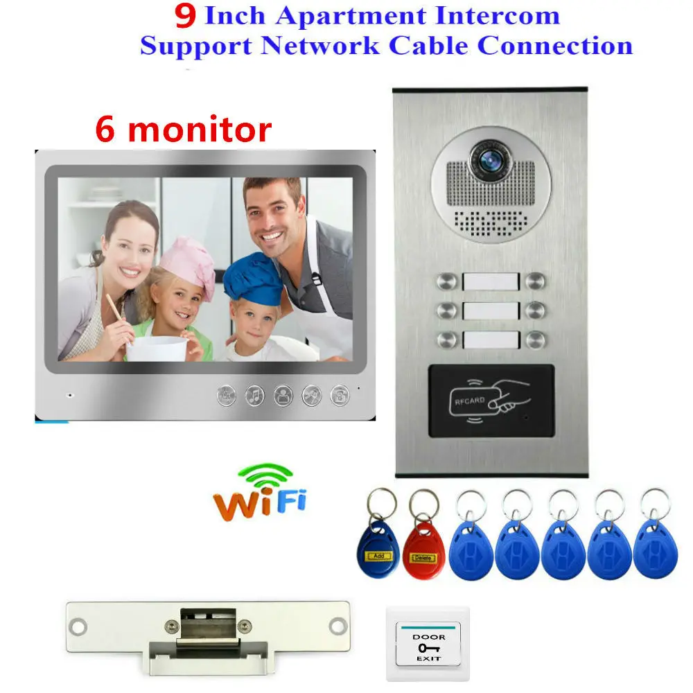 Video Intercom For Apartment 2/3/4/6 With Multi Units Video Phone House 9" Color Monitor Intercom Home + Electric Door Lock Kit
Video Intercom For Apartment 2/3/4/6 With Multi Units Video Phone House 9" Color Monitor Intercom Home + Electric Door Lock Kit