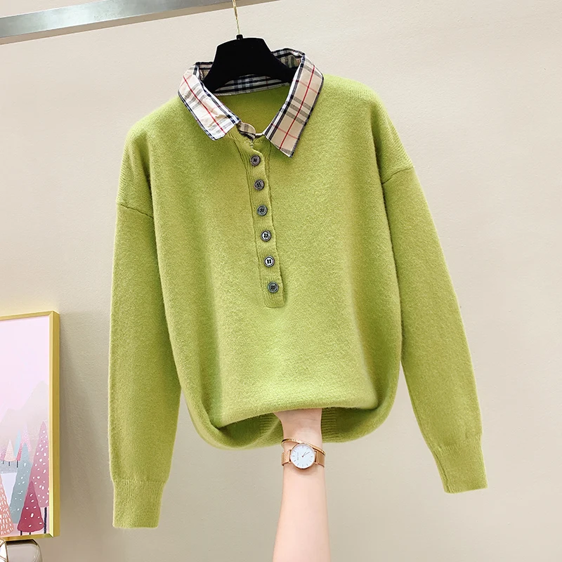 2020 Spring Sweater and Pullovers Turn Down Collar OFF Neck loose Jumpers long Sleeve Korean Fashion | Женская одежда