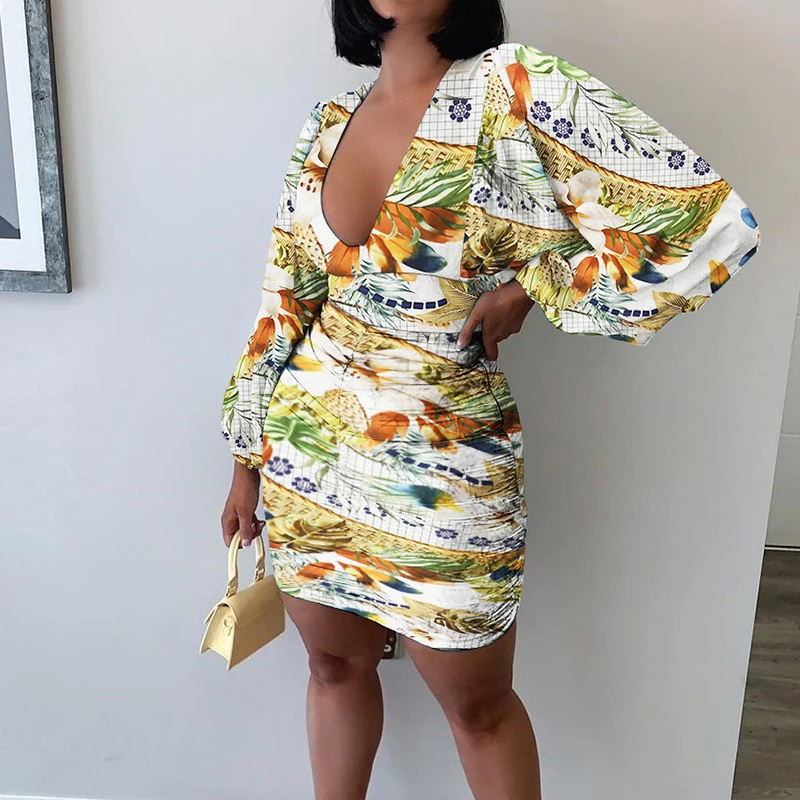 Summer Casual Fashion High Wasit Printed Sexy V Neck Women's Dress Autumn Elegant Slim Lantern Long Sleeves Bodycon Lady Dresses
Summer Casual Fashion High Wasit Printed Sexy V Neck Women's Dress Autumn Elegant Slim Lantern Long Sleeves Bodycon Lady Dresses