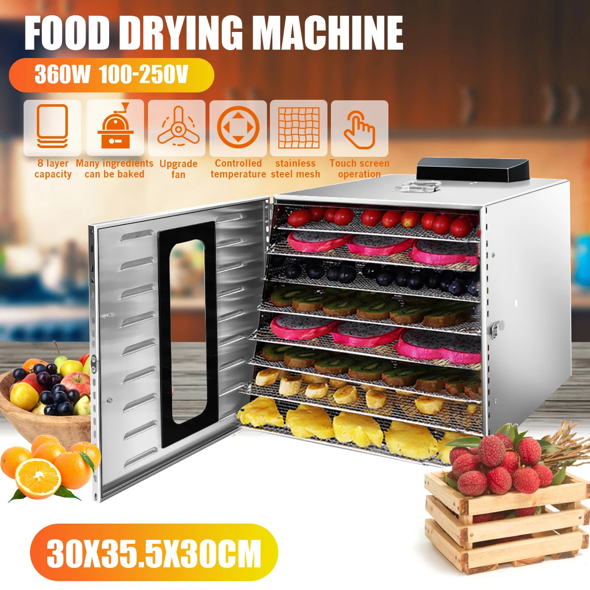 Сушилка для фруктов, овощей, трав, мяса, сушилка из нержавеющей стали, 8 пищевых лотки
Сушилка для фруктов, овощей, трав, мяса, сушилка из нержавеющей стали, 8 пищевых лотки