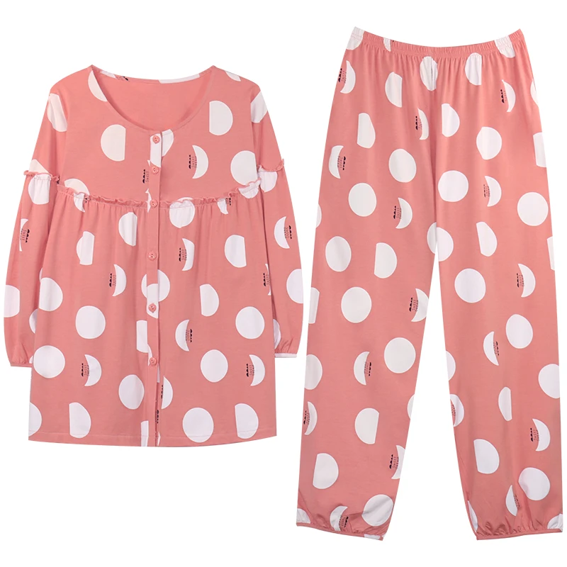 Plus Size Loose Pajamas 2021 Spring&Autumn Cotton Thin Sweet Nightwear Long Sleeve Nighty Round Neck Cardigan Homewear 2pcs Set
Plus Size Loose Pajamas 2021 Spring&Autumn Cotton Thin Sweet Nightwear Long Sleeve Nighty Round Neck Cardigan Homewear 2pcs Set