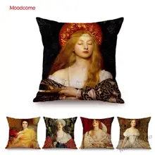 World Famous Painting Home Decorative Sofa Pillow Case Pre-Raphaelite Young Lady Vanity Oil Painting Art Linen Cushion Cover