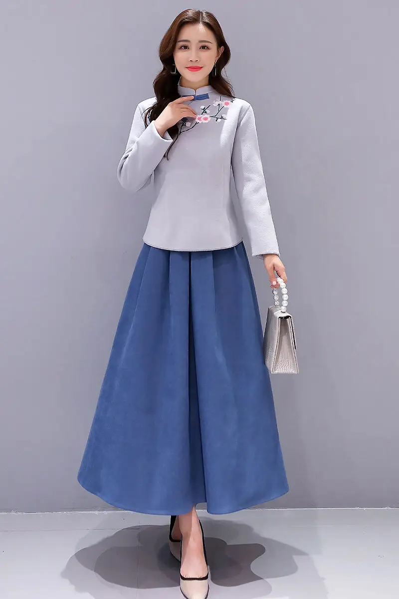 2020 Retro Women's Woolen Set Autumn And Winter New Chinese Style Tang Suit Improved Cheongsam Tops + Skirt 2 Piece Outfit y432
2020 Retro Women's Woolen Set Autumn And Winter New Chinese Style Tang Suit Improved Cheongsam Tops + Skirt 2 Piece Outfit y432