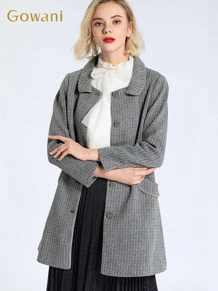 Gowani Women Winter Spring Worsted Wool Blend Female Outerwear Grey Turn-down Doll Collar Casual Simple Elegant Chic Coat
Gowani Women Winter Spring Worsted Wool Blend Female Outerwear Grey Turn-down Doll Collar Casual Simple Elegant Chic Coat