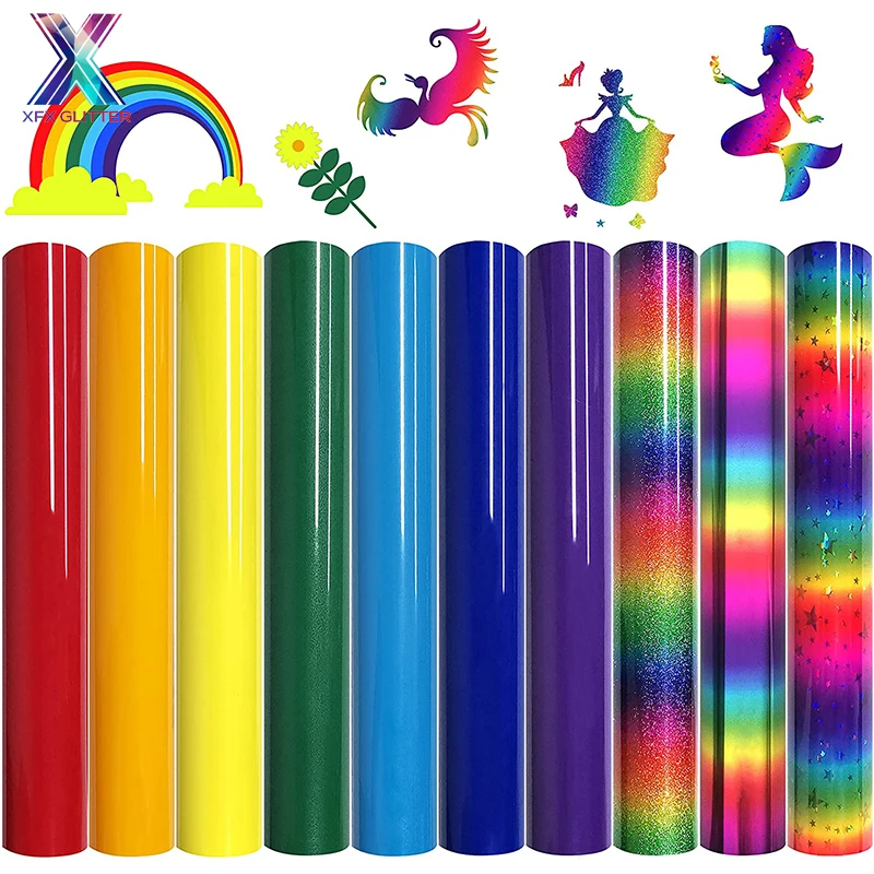 XFX HTV 10PCS Rainbow HTV Iron on Heat Transfer Vinyl for Shirts 12x10in Assorted Sunset Colors Glitter Rainbow Vinyl for Cricut
XFX HTV 10PCS Rainbow HTV Iron on Heat Transfer Vinyl for Shirts 12x10in Assorted Sunset Colors Glitter Rainbow Vinyl for Cricut