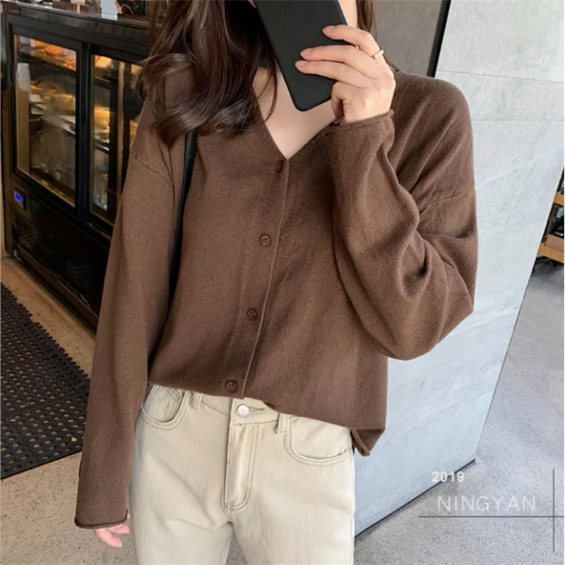Knitted Crop Cardigan Women Korean Short Sweater Single Breasted Long Sleeve V Neck Thin Cardigan Brown White Women Clothing
Knitted Crop Cardigan Women Korean Short Sweater Single Breasted Long Sleeve V Neck Thin Cardigan Brown White Women Clothing