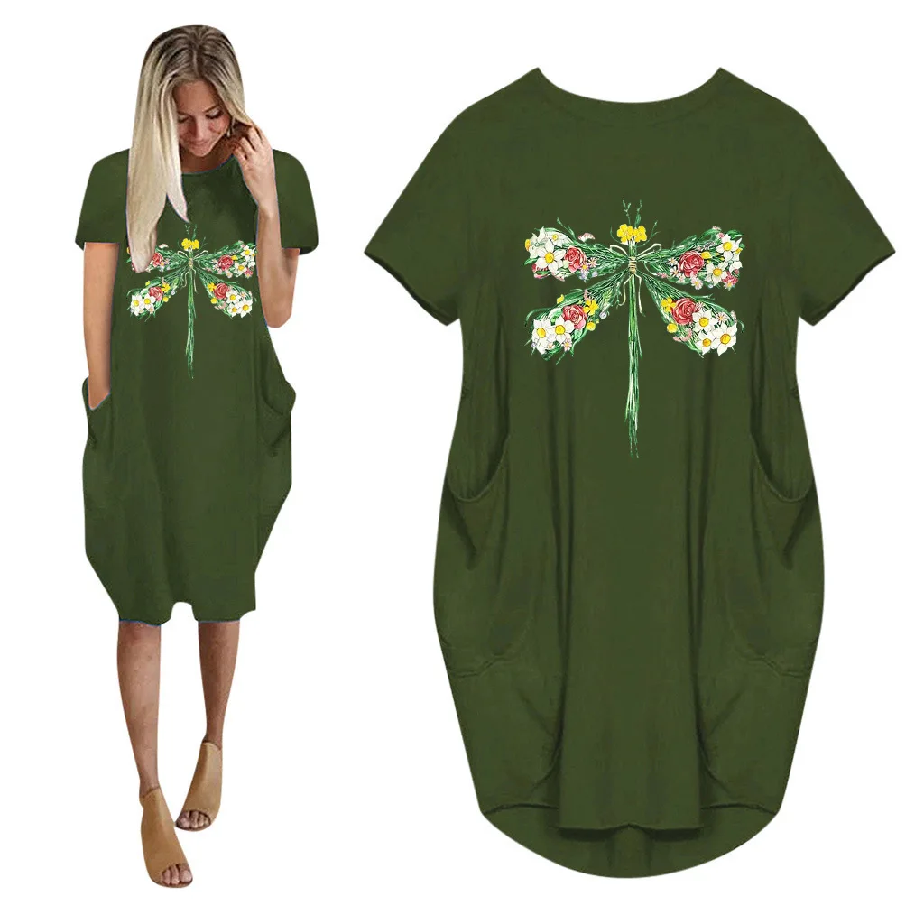 Fashion Womens Long Skirt With Pocket Dragonfly Printing Short Sleeve Skirt Mom Dress Women Clothes Size S-5XL
Fashion Womens Long Skirt With Pocket Dragonfly Printing Short Sleeve Skirt Mom Dress Women Clothes Size S-5XL