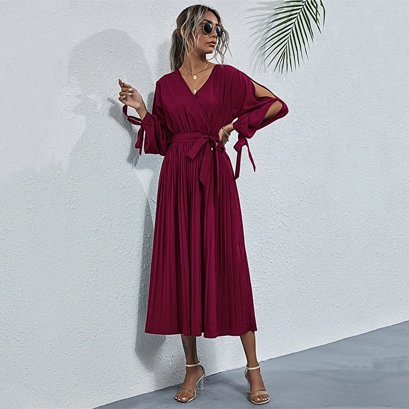 Spring Autumn Pleated Women Dresses With Long Sleeve V Neck Elegant Evening Party Dress 2022 New Arrival Women Clothes
Spring Autumn Pleated Women Dresses With Long Sleeve V Neck Elegant Evening Party Dress 2022 New Arrival Women Clothes