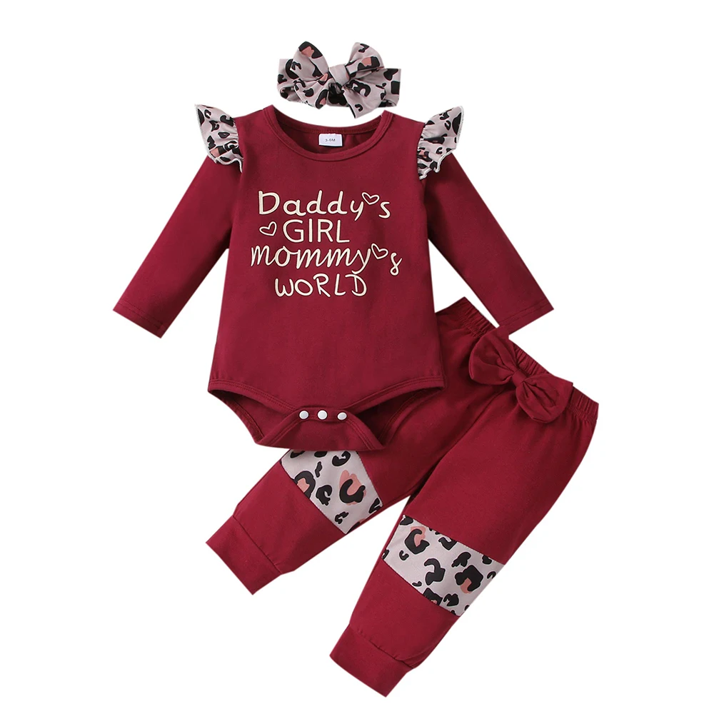 Baby Girls Romper Sets Elastic Waist Pants Letter Girl Round Neck 3PCS Cotton Fashion Long Sleeve Ruffle Leopard Patchwork Suits
Baby Girls Romper Sets Elastic Waist Pants Letter Girl Round Neck 3PCS Cotton Fashion Long Sleeve Ruffle Leopard Patchwork Suits