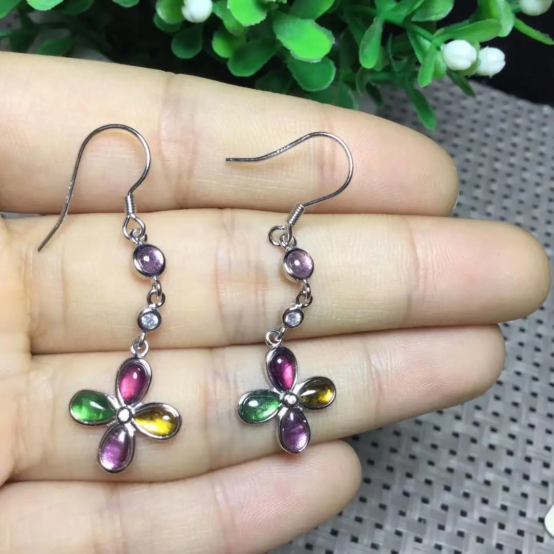 Natural Rainbow Tourmaline flower shape 925 sterling silver chain pink Long Drop Earrings
Natural Rainbow Tourmaline flower shape 925 sterling silver chain pink Long Drop Earrings
