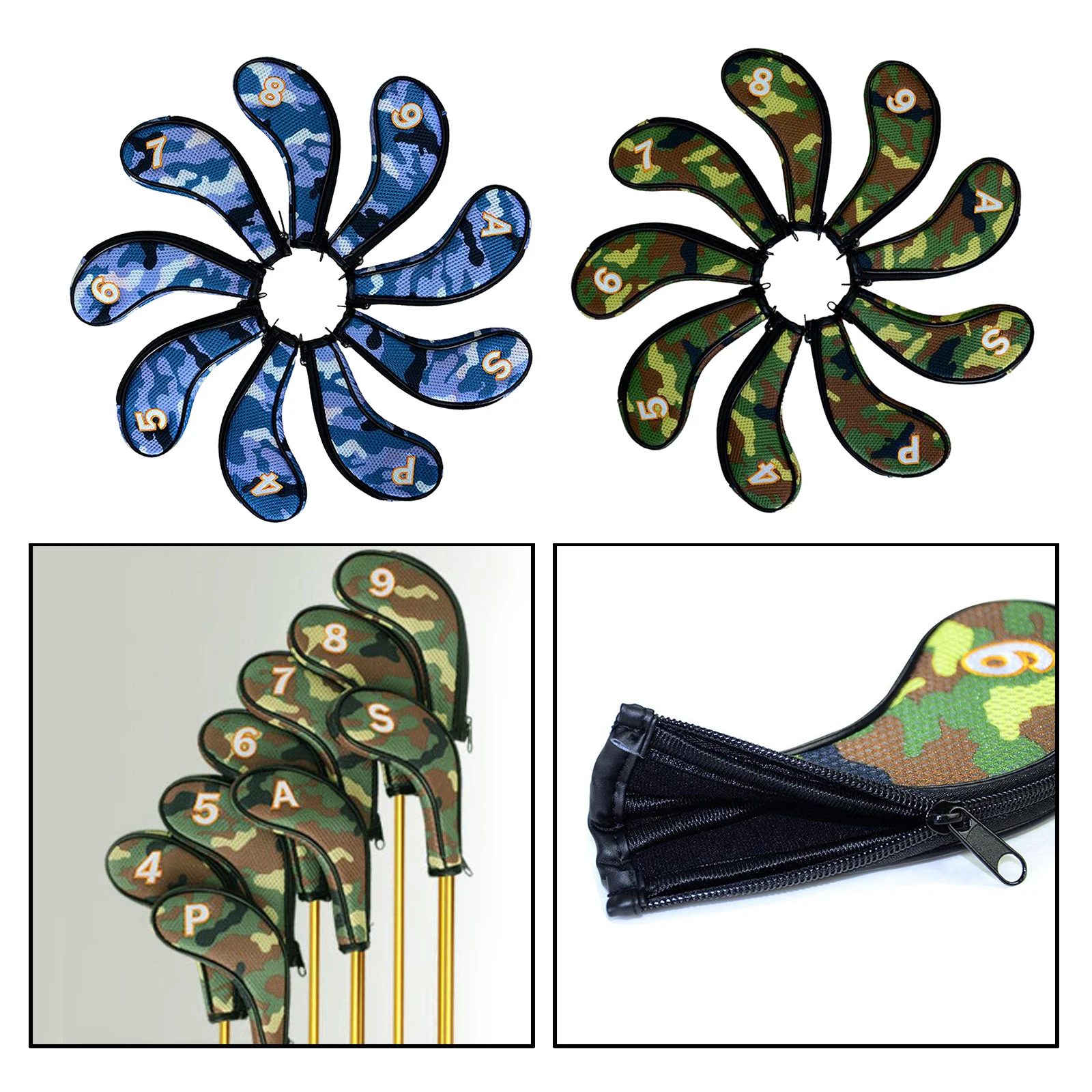 9x Portable Camouflage Golf Iron Headcover Set Club Head Cover Protection
9x Portable Camouflage Golf Iron Headcover Set Club Head Cover Protection
