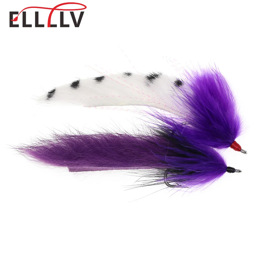 Elllv 3 шт. 1/0 желтый белый фиолетовый блесна Банни кролик полоса растягиватель