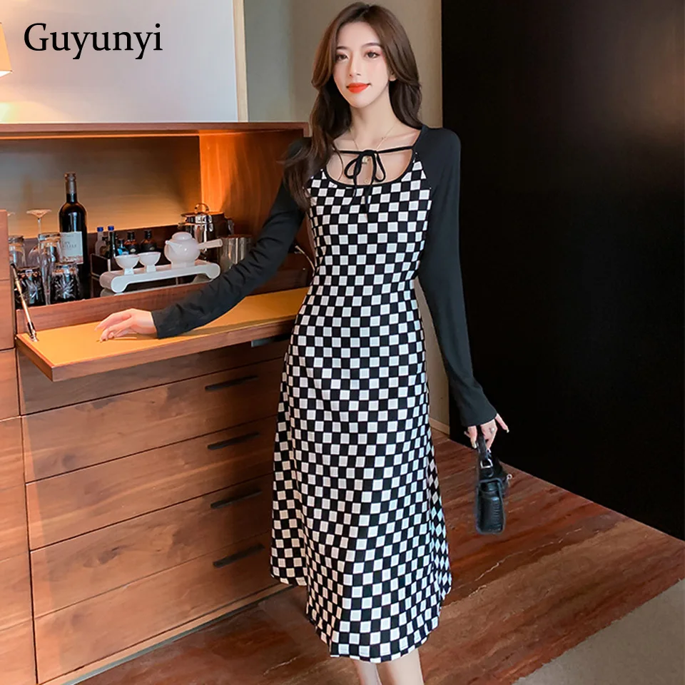 Simple High Street Dress 2022 Spring Black White Vintage Chess Board Plaid O-Neck With Rope Long Sleeve Elegant Party Dress
Simple High Street Dress 2022 Spring Black White Vintage Chess Board Plaid O-Neck With Rope Long Sleeve Elegant Party Dress