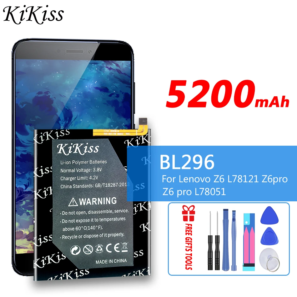 

KiKiss High Capacity 5200mAh BL296 Battery For Lenovo Z6 L78121 Z6pro / Z6 pro L78051 BL 296 BL-296 Batteries + Free tools