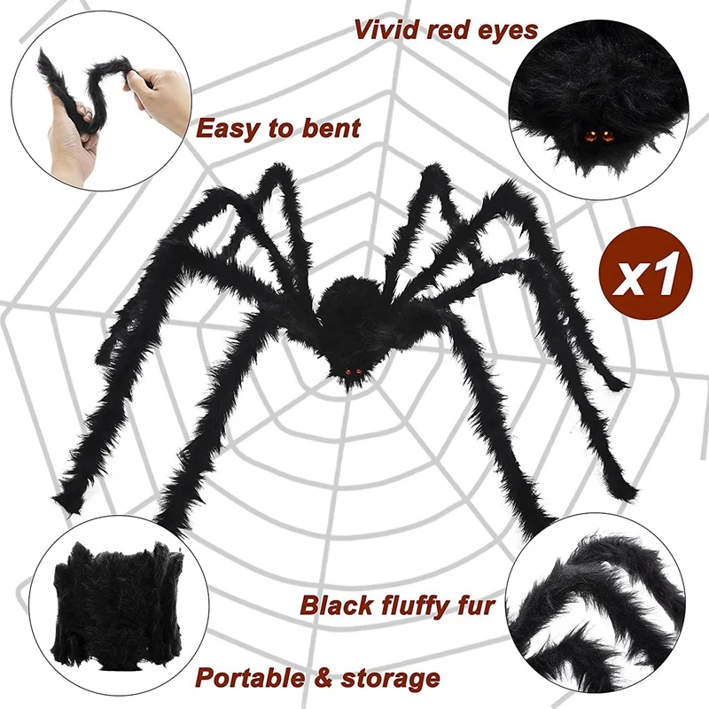 Halloween Spider Decorations 2 Pcs Realistic Hairy Spiders Set for Outdoor Decor Haunted House Yard | Дом и сад