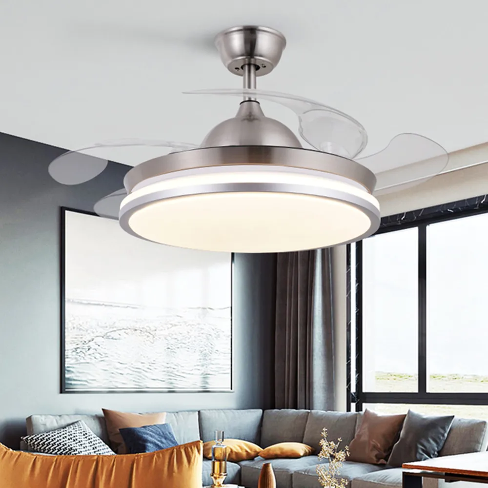 

Led ceiling fan lamp, with remote control circular DC frequency lamp, bedroom decoration, retractable and reversible