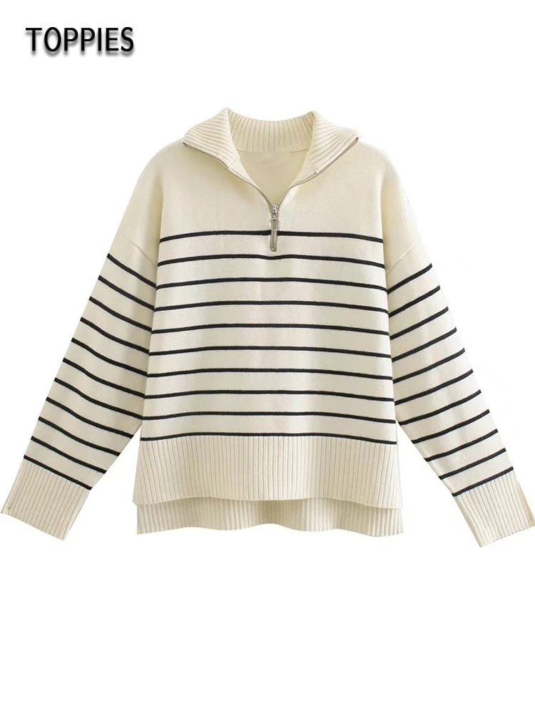 Toppies 2022 Fashion Striped Pullover Sweater Zipper Mock Neck Knitted Tops Women's Loose Sweater Pink
Toppies 2022 Fashion Striped Pullover Sweater Zipper Mock Neck Knitted Tops Women's Loose Sweater Pink