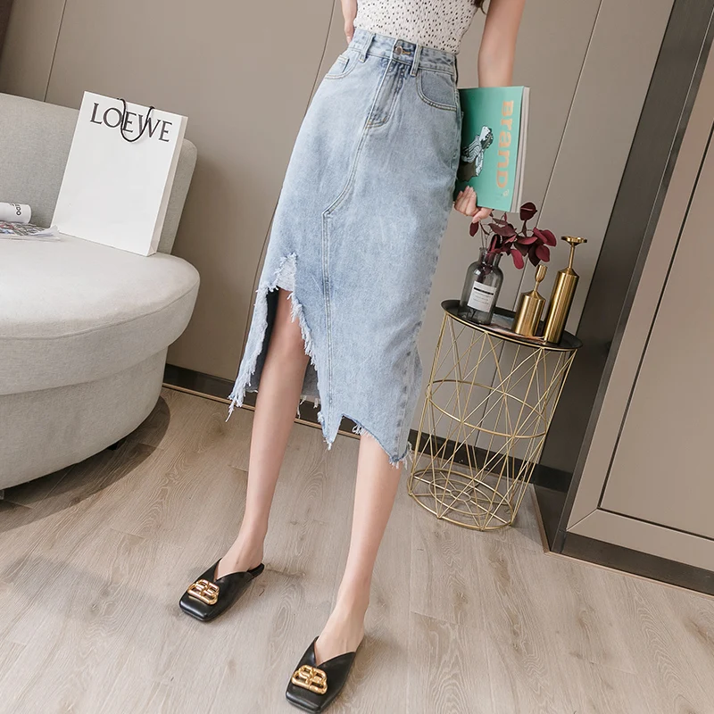 Fashion Women's Denim Skirt 2021 Spring/Summer New High Waist Bag Hip Skirt A-line Sexy Thin Hole Split One Step Denim Skirt
Fashion Women's Denim Skirt 2021 Spring/Summer New High Waist Bag Hip Skirt A-line Sexy Thin Hole Split One Step Denim Skirt