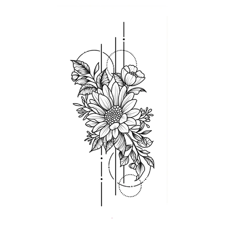 

Temporary Tattoo Stickers Black Sunflowers Geometry Lines Desgin Fake Tattoos Waterproof Tatoos Arm Large Size for Women Girl