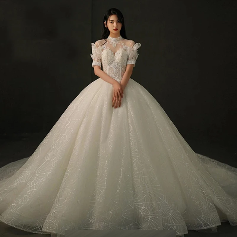 New High Neck Wedding Dress Luxurious Beads Embroidery Backless Floor-Length Short Sleeve Plus Size Wedding Gowns For Women G342
New High Neck Wedding Dress Luxurious Beads Embroidery Backless Floor-Length Short Sleeve Plus Size Wedding Gowns For Women G342