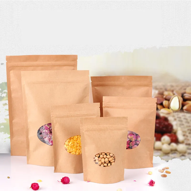 5.1''x7.1'' (13*18cm) Stand Up Ziplock Brown Kraft Paper Package Bag Food Storage Round Clear Window Doypack Pouch With Zipper 
5.1''x7.1'' (13*18cm) Stand Up Ziplock Brown Kraft Paper Package Bag Food Storage Round Clear Window Doypack Pouch With Zipper