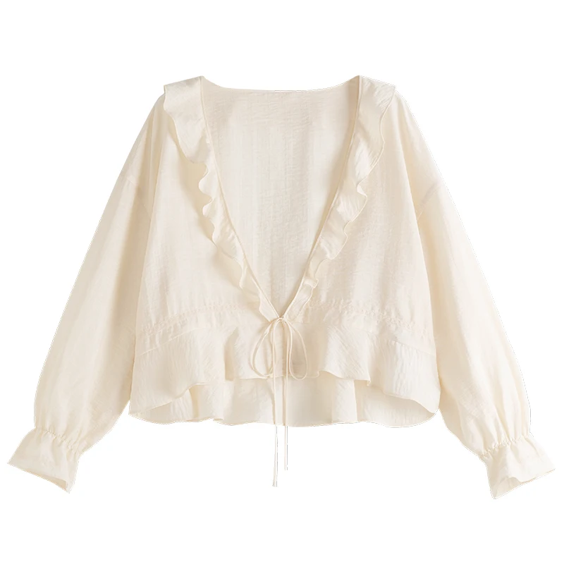 DUSHU Plus Size Office Lady Women's French Wood Ears Sunscreen Cardigan Long Sleeve 2021 Summer New All-match Women Shirt 
DUSHU Plus Size Office Lady Women's French Wood Ears Sunscreen Cardigan Long Sleeve 2021 Summer New All-match Women Shirt