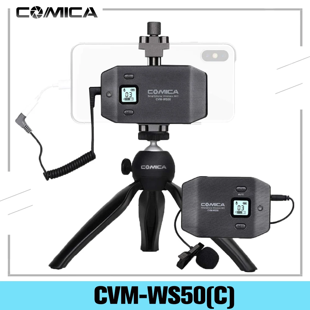 Профессиональный беспроводной петличный микрофон Comica CVM WS50(C) с ручкой для камеры