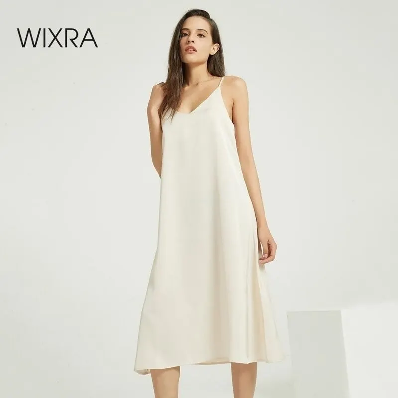 Wixra Sexy Strap Backless Satin Dress Loose Dresses Spring Summer New Sleeveless Basic Solid Womens Clothing 
Wixra Sexy Strap Backless Satin Dress Loose Dresses Spring Summer New Sleeveless Basic Solid Womens Clothing