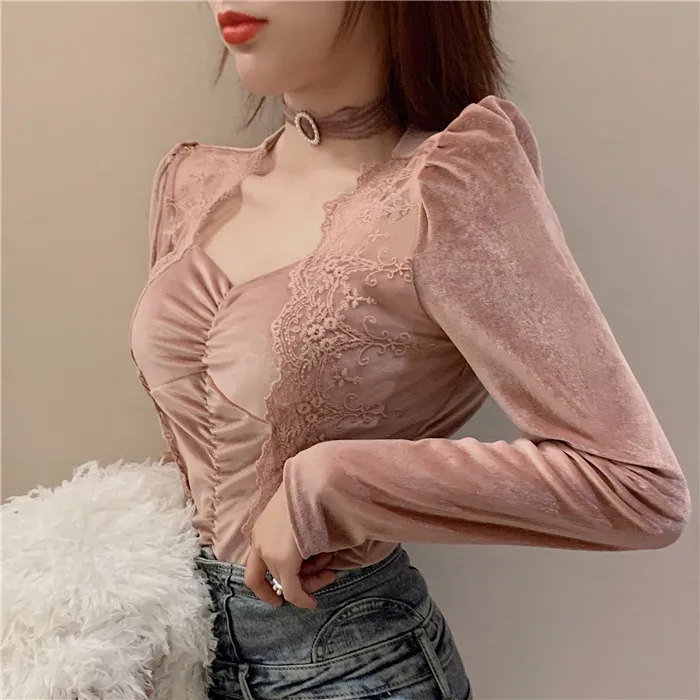 women's square neck lace long sleeve T-shirt, velvet T-shirt, slim fit T-shirts, women's T-shirts SS5545
women's square neck lace long sleeve T-shirt, velvet T-shirt, slim fit T-shirts, women's T-shirts SS5545