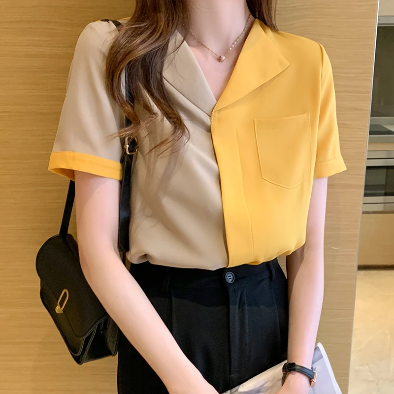 Chikichi 2021 Summer New Style Korean Fashion Lapel Chiffon Shirt Women Short Sleeve Fashion Design Stitching Womens Tops
Chikichi 2021 Summer New Style Korean Fashion Lapel Chiffon Shirt Women Short Sleeve Fashion Design Stitching Womens Tops