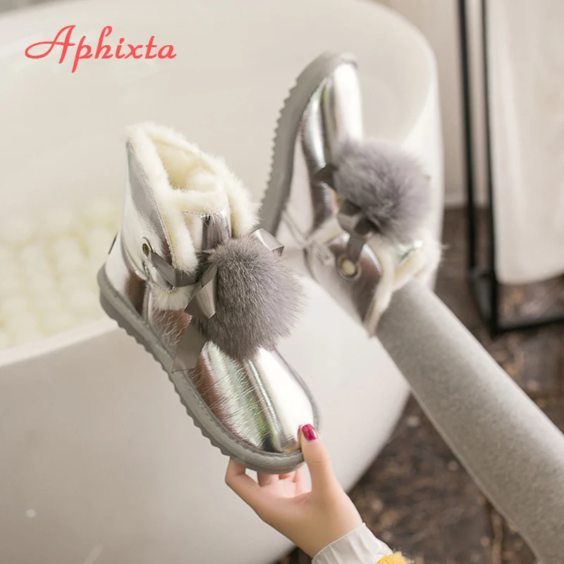 Aphixta/женские зимние ботинки кожаные блестящие водонепроницаемые с натуральным
