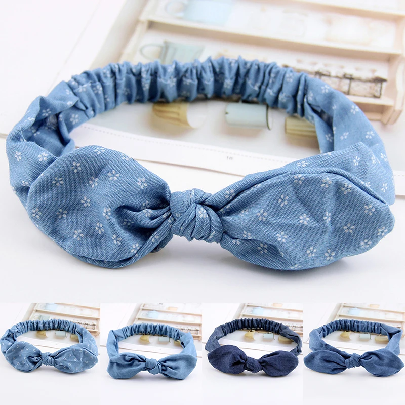 Knotted Hairband Headbands Rabbit Ears Denim Bow Headband Elastic Hair Bands Solid Accessories Women Headdress New |