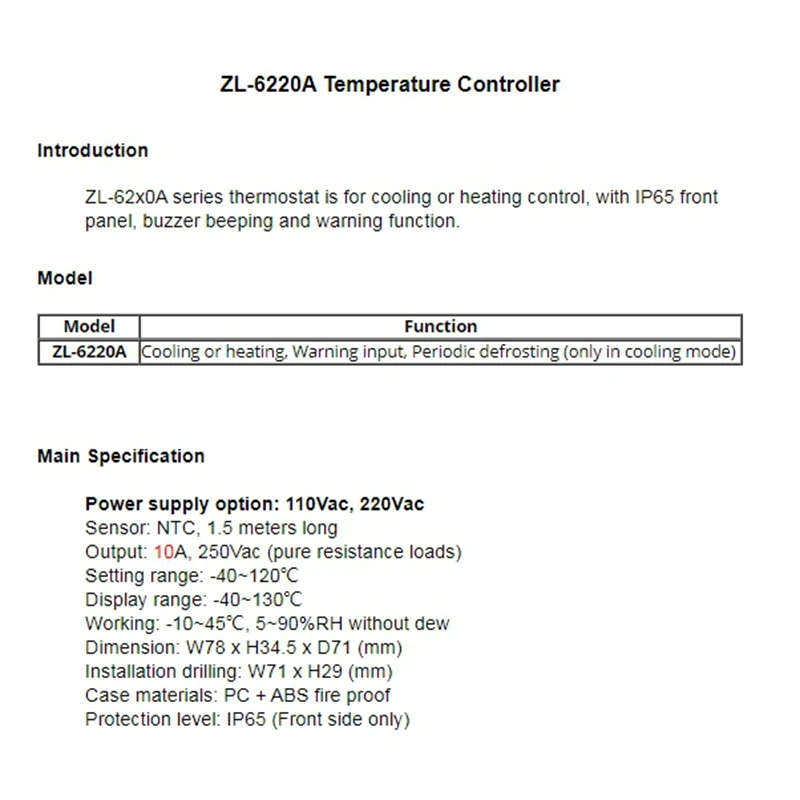 LILYTECH ZL-6220A Digital Temperature Controller Thermostat Economical Cold Storage Controller
LILYTECH ZL-6220A Digital Temperature Controller Thermostat Economical Cold Storage Controller