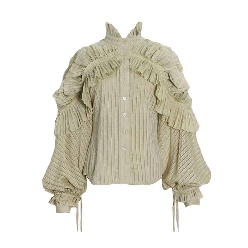 patchwork ruffle blouse shirt for female stand collar lantern long sleeve high waist slimming women's shirt tide
patchwork ruffle blouse shirt for female stand collar lantern long sleeve high waist slimming women's shirt tide