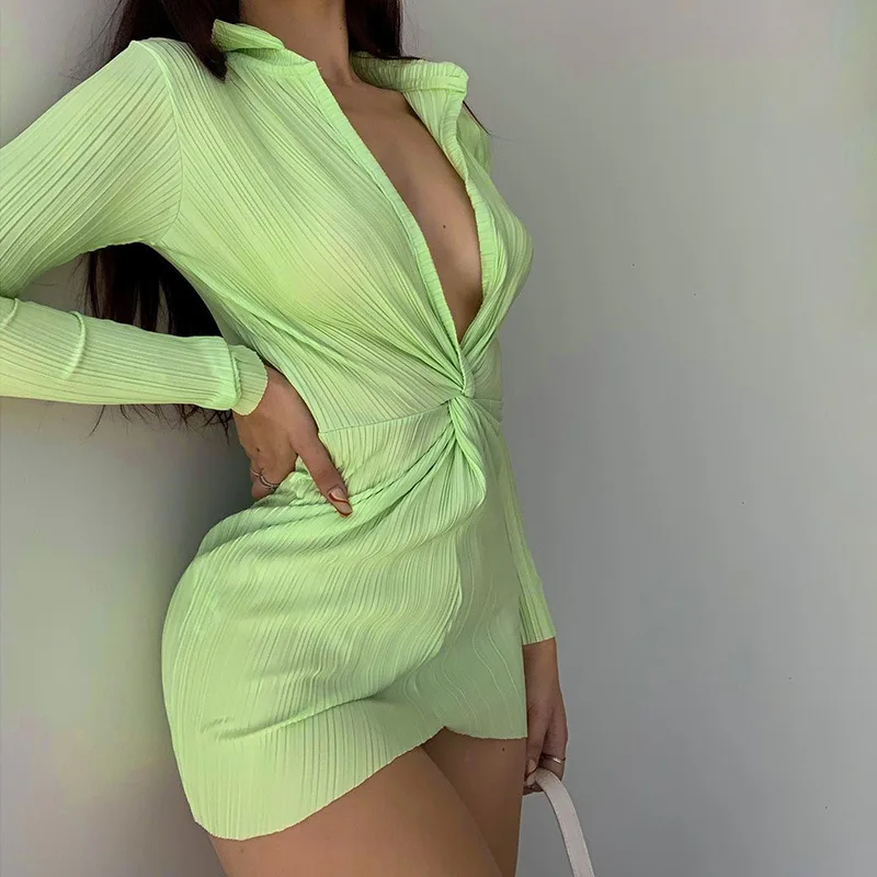 2021 Autumn Long Sleeve Shirt Dress Women V-Neck Twist Front Bodycon Mini Dress Sexy Green Club Party Dress Y2K
2021 Autumn Long Sleeve Shirt Dress Women V-Neck Twist Front Bodycon Mini Dress Sexy Green Club Party Dress Y2K