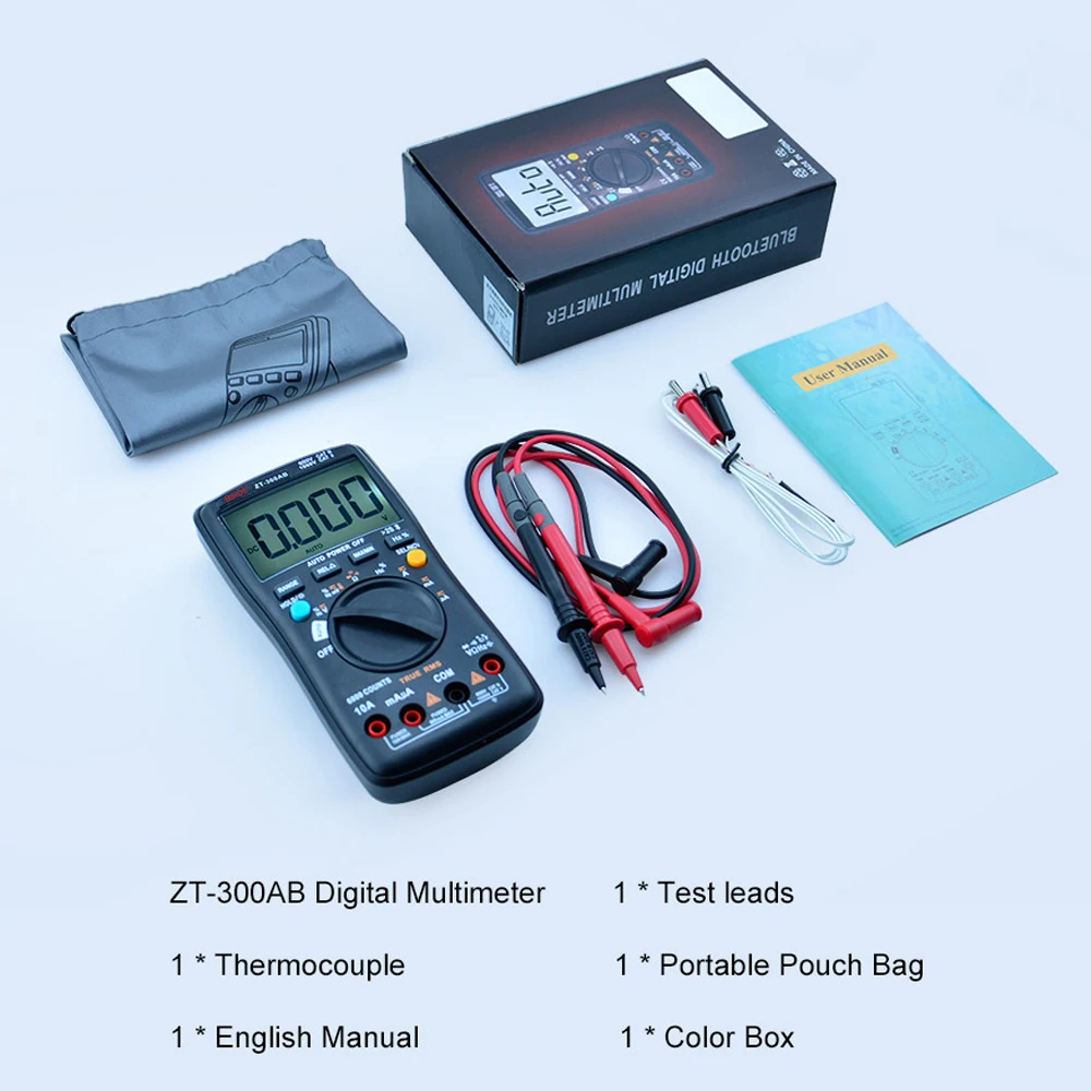 BSIDE ZT-300AB Wireless Digital Multimeter True RMS Manual/Auto Ranging 6000 Counts DMM Voltage Capacitance Temp Amp Ohm Diode
BSIDE ZT-300AB Wireless Digital Multimeter True RMS Manual/Auto Ranging 6000 Counts DMM Voltage Capacitance Temp Amp Ohm Diode