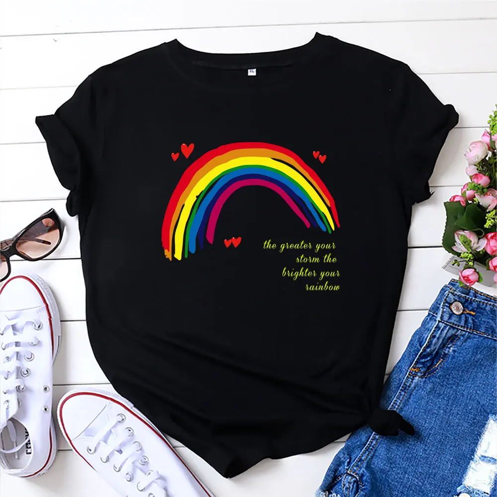 New Oversize S-5XL 100% Cotton Summer Fashion Shirt Cute Rainbow T Shirt Women Tops Base O-neckBlack Girls Tshirt
New Oversize S-5XL 100% Cotton Summer Fashion Shirt Cute Rainbow T Shirt Women Tops Base O-neckBlack Girls Tshirt