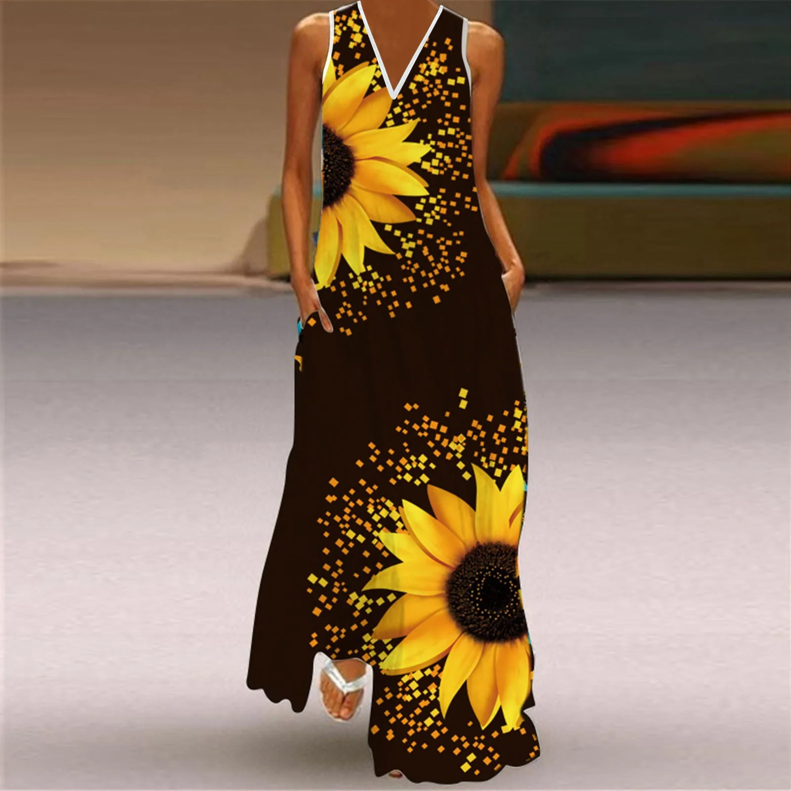 Women Dresses Casual Sleeveless Print V-neck Maxi Dress Summer Party Cami Dress with Pockets Vestido De Mujer 2021 Sundress
Women Dresses Casual Sleeveless Print V-neck Maxi Dress Summer Party Cami Dress with Pockets Vestido De Mujer 2021 Sundress