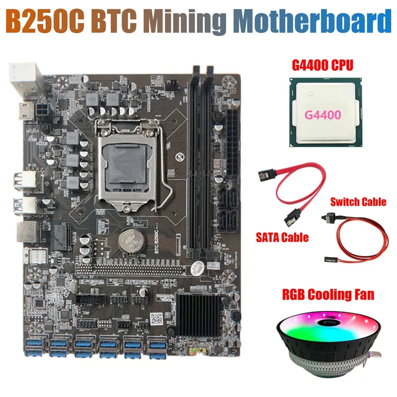 Материнская плата для майнинга B250C с RGB вентилятором + процессор G4400 + кабель SATA + коммутационный кабель 12 PCIE на USB3.0 слот GPU LGA1151 с поддержкой DDR4
Материнская плата для майнинга B250C с RGB вентилятором + процессор G4400 + кабель SATA + коммутационный кабель 12 PCIE на USB3.0 слот GPU LGA1151 с поддержкой DDR4