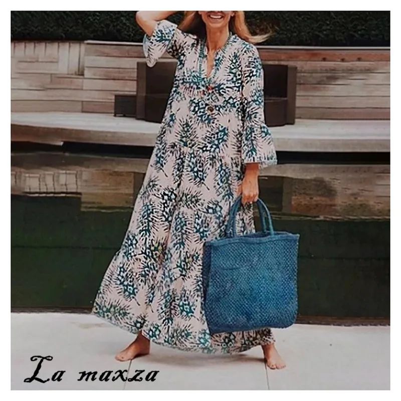 Spring 2020 Casual Women Print Long Dress Vintage Fashion Flare Sleeves Women Loose Dress
Spring 2020 Casual Women Print Long Dress Vintage Fashion Flare Sleeves Women Loose Dress