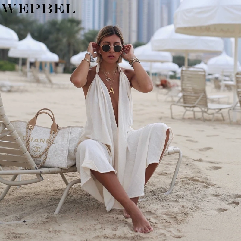 WEPBEL Sexy Loose Dress Women's Solid Color Irregular Dress Summer Casual V-neck Backless Spaghetti Strap Halter Dress
WEPBEL Sexy Loose Dress Women's Solid Color Irregular Dress Summer Casual V-neck Backless Spaghetti Strap Halter Dress