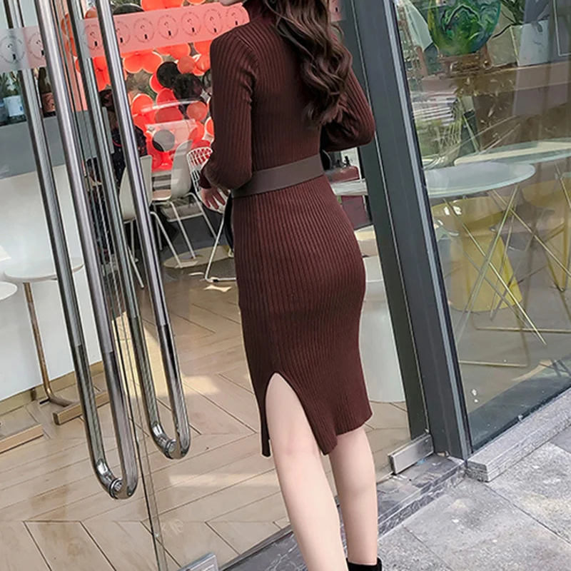2020 Women Knit Dress with Belt Autumn Winter Solid Side Split Sheath Knitted Sweater Elegant Office Ladies Dresses
2020 Women Knit Dress with Belt Autumn Winter Solid Side Split Sheath Knitted Sweater Elegant Office Ladies Dresses