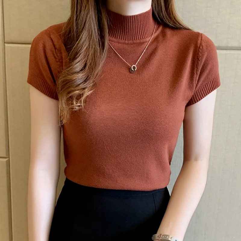 2021 Summer Knit Sweater Half High Neck Bottoming Shirt Short Sleeves with Thin Temperament Slim Slimming Knit Sweater Blouse
2021 Summer Knit Sweater Half High Neck Bottoming Shirt Short Sleeves with Thin Temperament Slim Slimming Knit Sweater Blouse