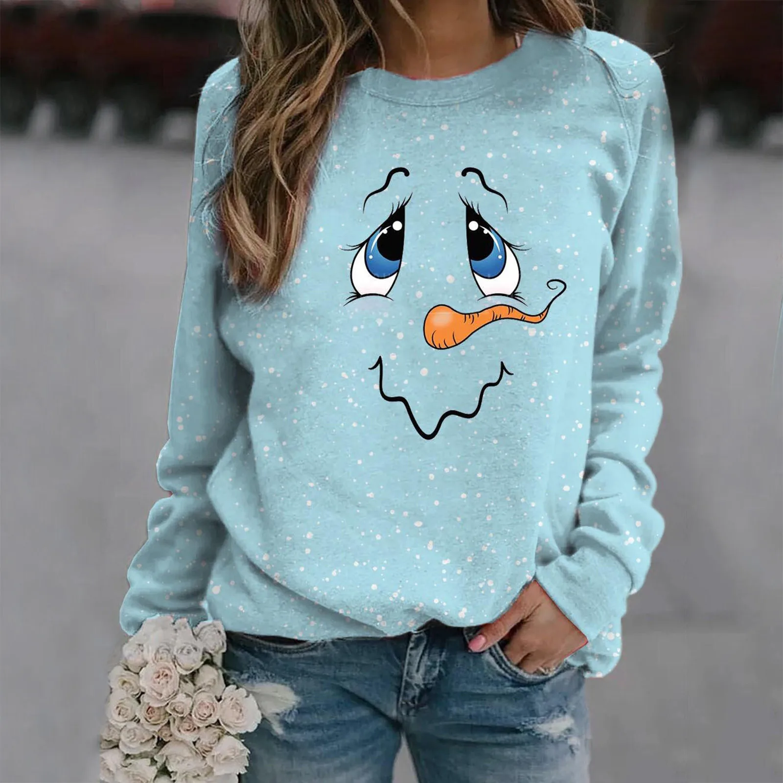 Women's Christmas Sweatshirts Thermal Crewneck Long Sleeve Pullover Hoodies Loose Casual Blouse Tops Clothes | Женская одежда