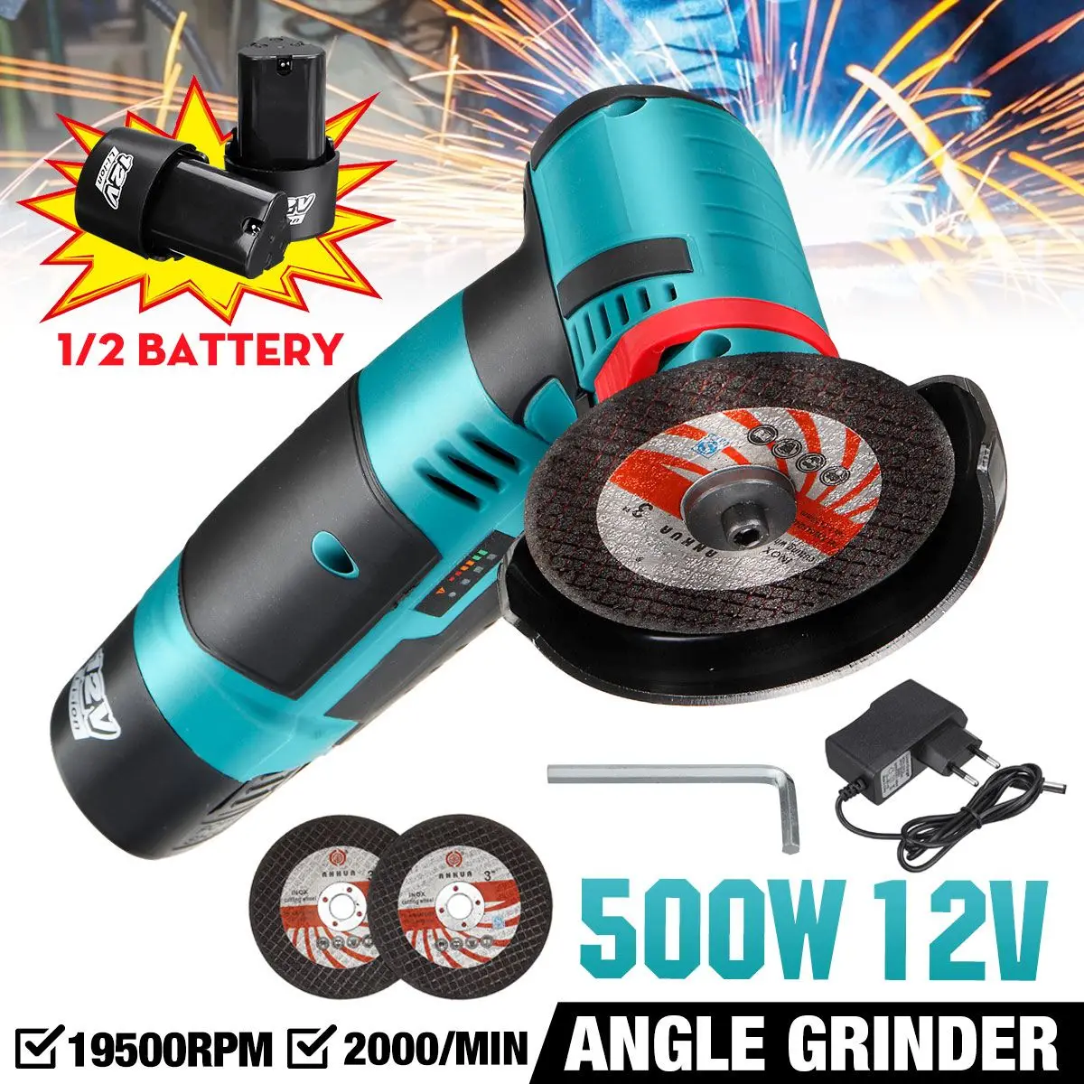 BLMIATKO 500W Brushless Angle Grinder 12V Cordless Angle Grinder Polishing Machine Mini Diamond Cutting Power Tool with Battery
BLMIATKO 500W Brushless Angle Grinder 12V Cordless Angle Grinder Polishing Machine Mini Diamond Cutting Power Tool with Battery
