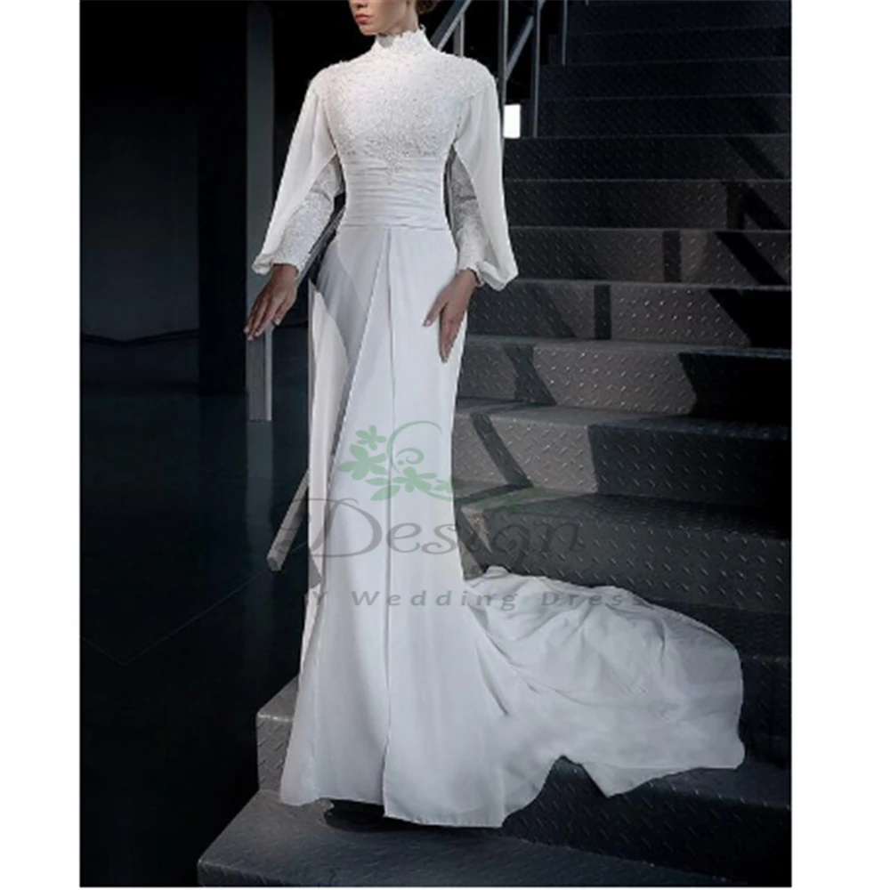 Fantastic White Full Sleeves Chiffon High Appliques Beading Vestito Da Sposa Mermaid Custom-Made Court Train Bridal Dresses 2019
Fantastic White Full Sleeves Chiffon High Appliques Beading Vestito Da Sposa Mermaid Custom-Made Court Train Bridal Dresses 2019