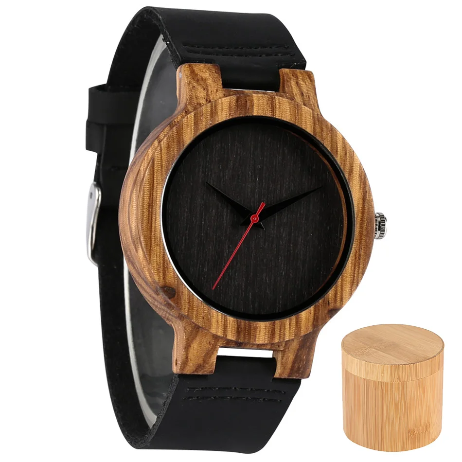 Мужские деревянные часы с ремешком из натуральной кожи кварцевые наручные
