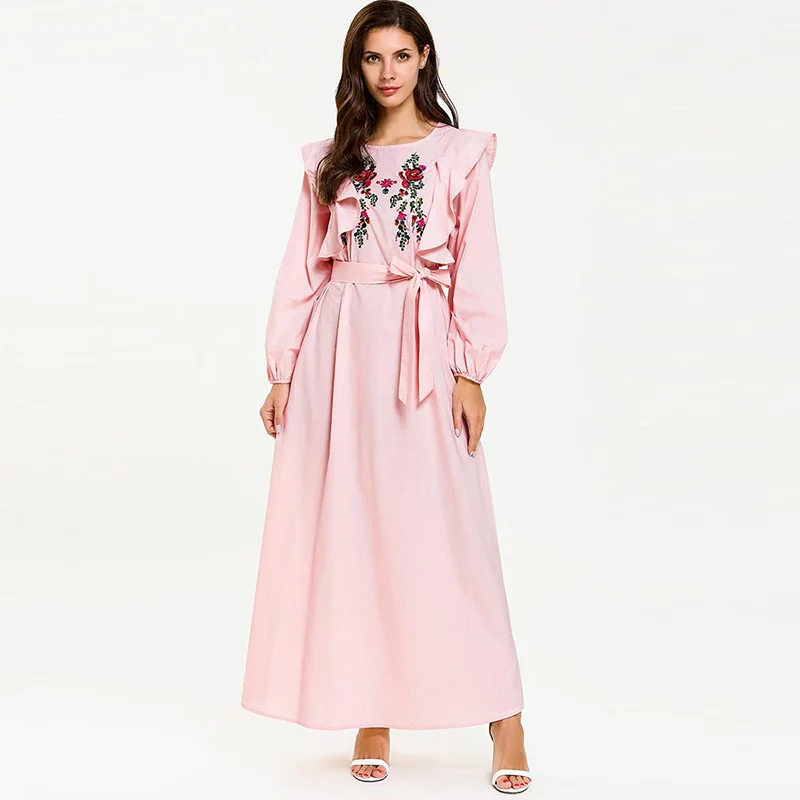 Middle Eastern fashion girly bow tie long skirt Muslim long-sleeved ruffled embroidered patch conservative Dubai dress
Middle Eastern fashion girly bow tie long skirt Muslim long-sleeved ruffled embroidered patch conservative Dubai dress